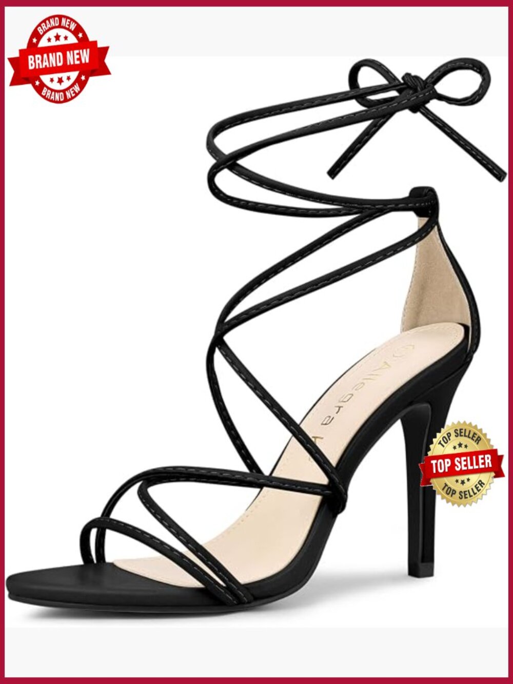 Stiletto Heel Strappy Lace-Up Sandals 2 3/8in Heel Faux Leather Wedding Party